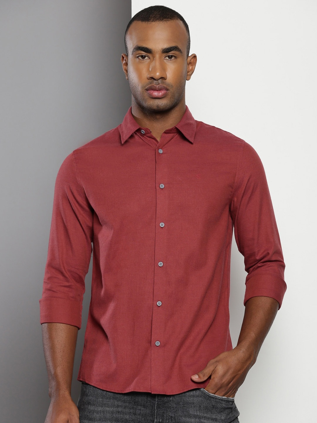 

Calvin Klein Slim Fit Twill Cotton Casual Shirt, Red