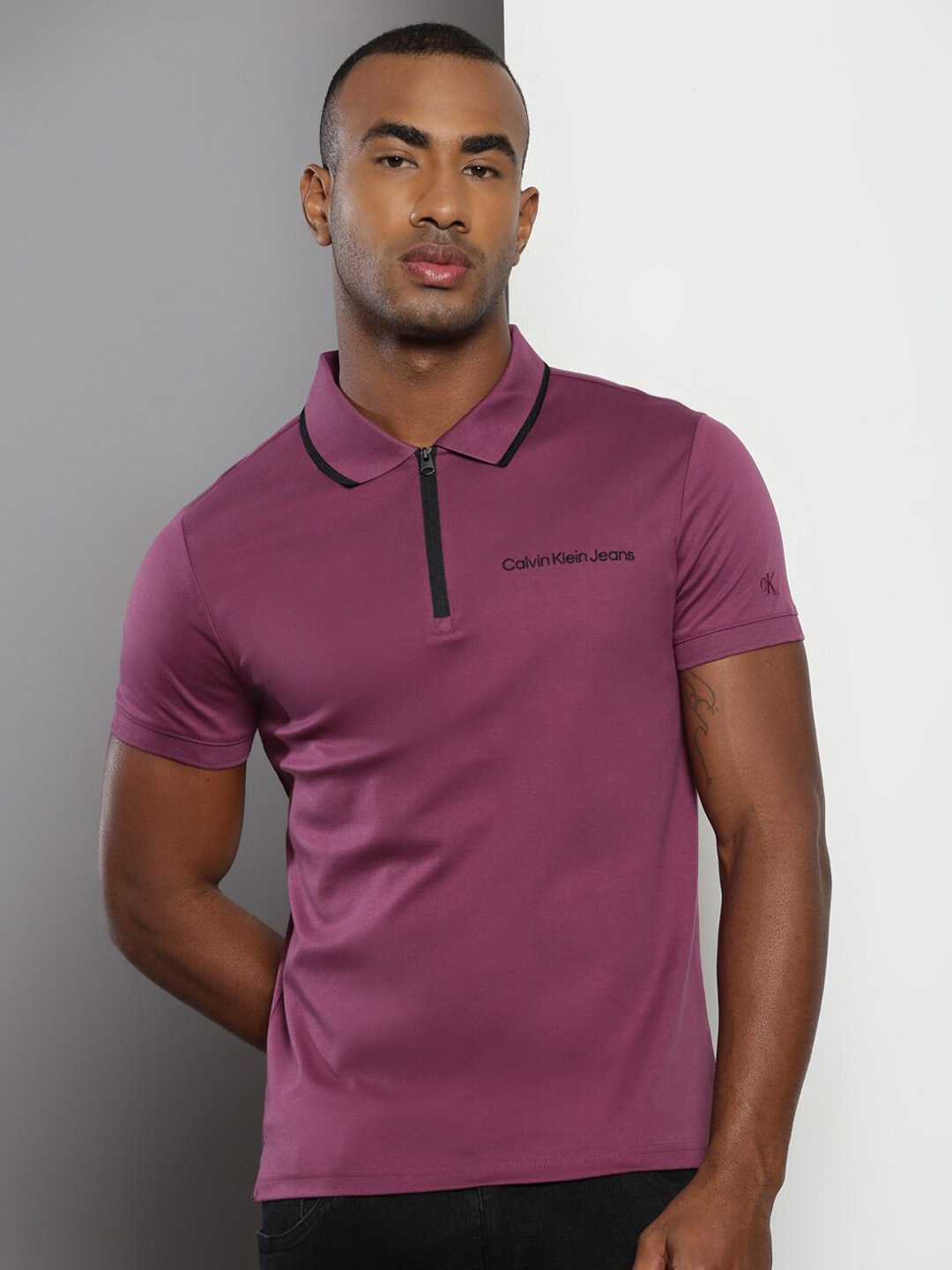 

Calvin Klein Polo Collar Slim Fit Pure Cotton T-Shirt, Purple