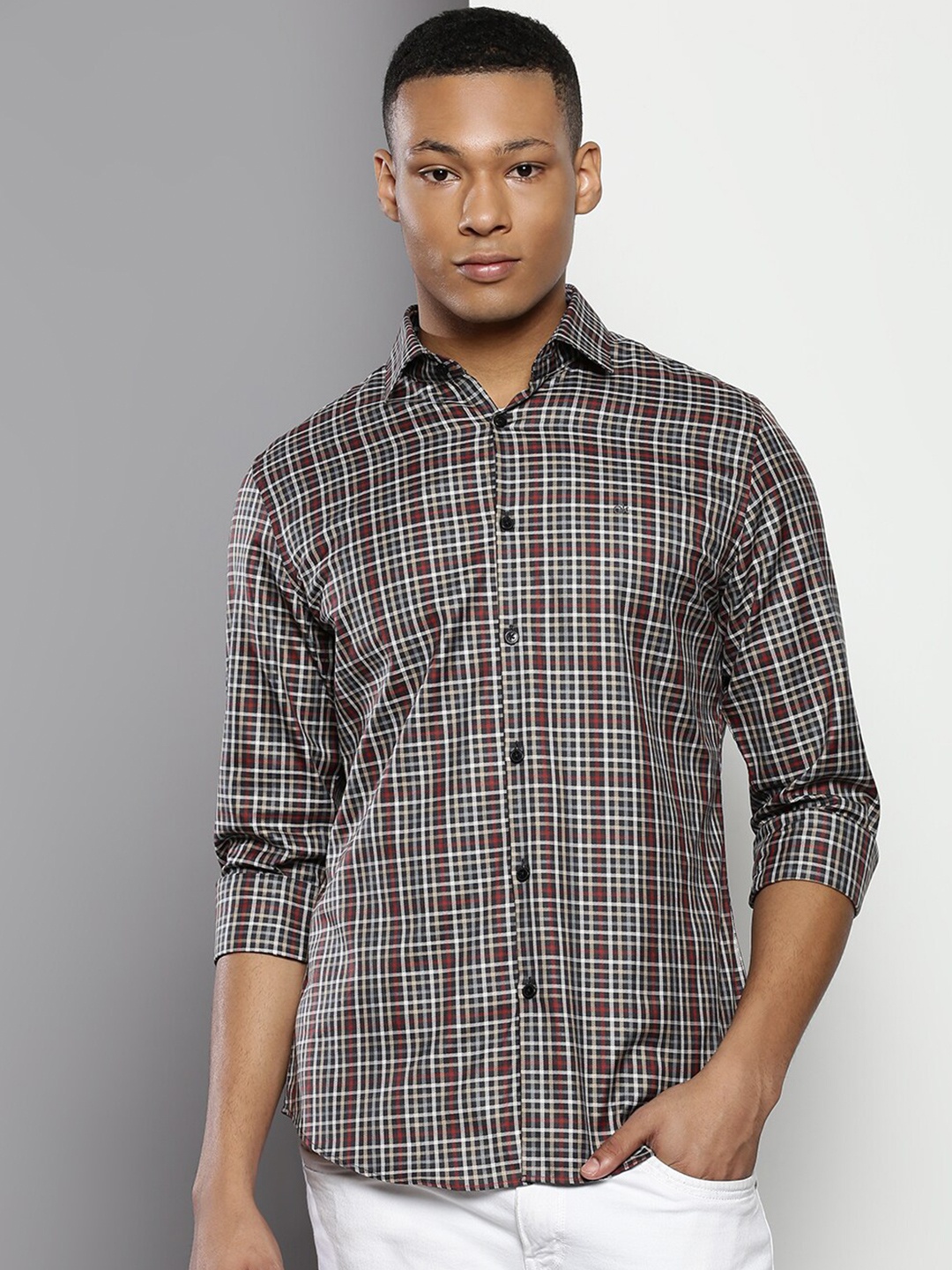 

Calvin Klein Tartan Checks Slim Fit Pure Cotton Casual Shirt, Black