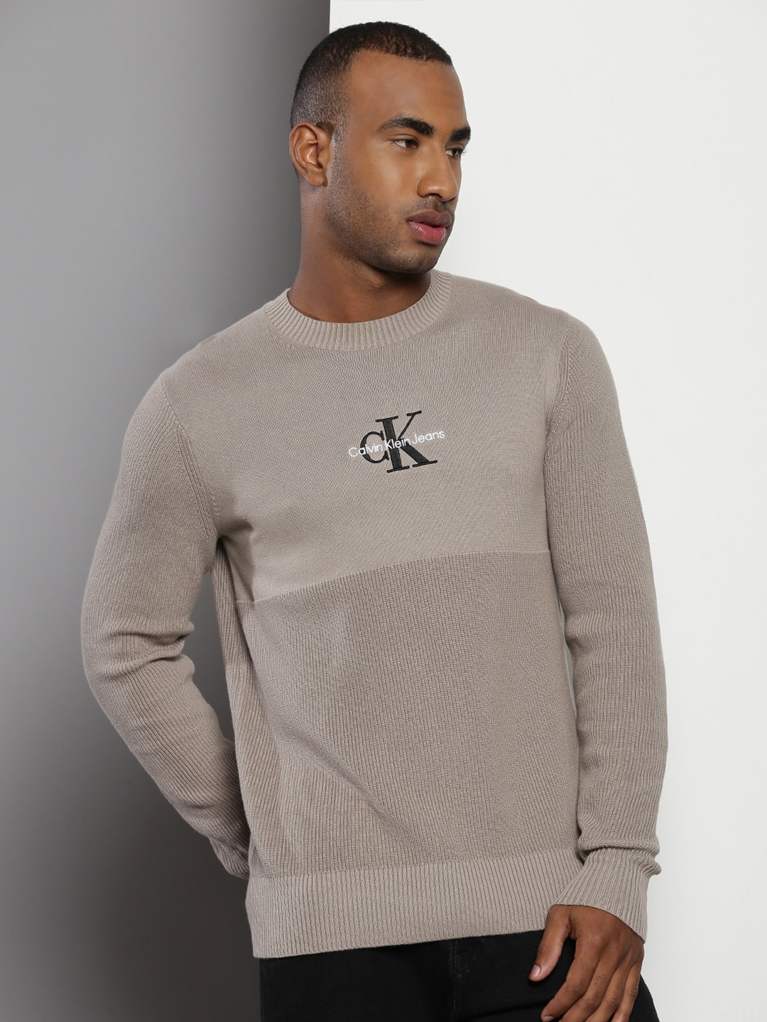 

Calvin Klein Jeans Round Neck Pure Cotton Pullover Sweater, Brown