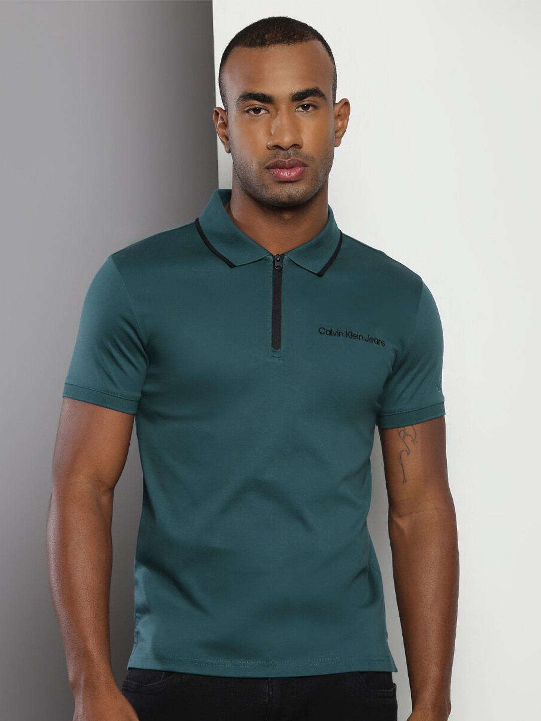 

Calvin Klein Jeans Polo Collar Slim Fit Pure Cotton T-shirt, Teal