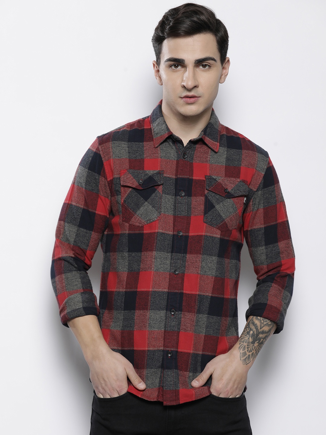 

Petrol Pure Cotton Checked Casual Shirt, Red