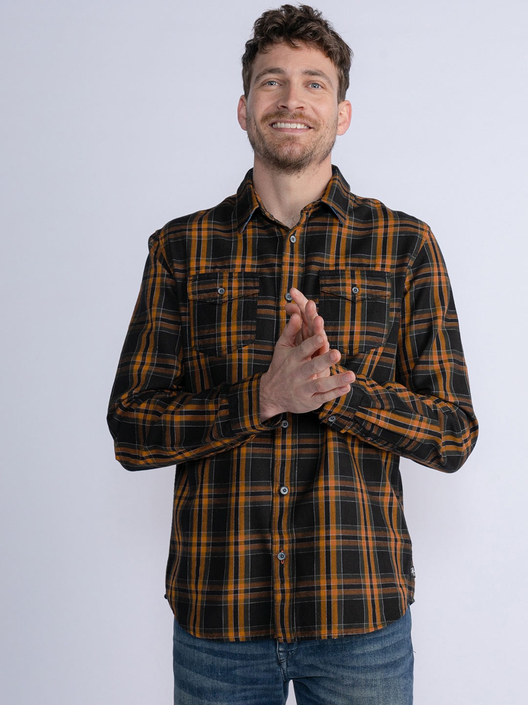 

Petrol Checked Cotton Casual Shirt, Rust