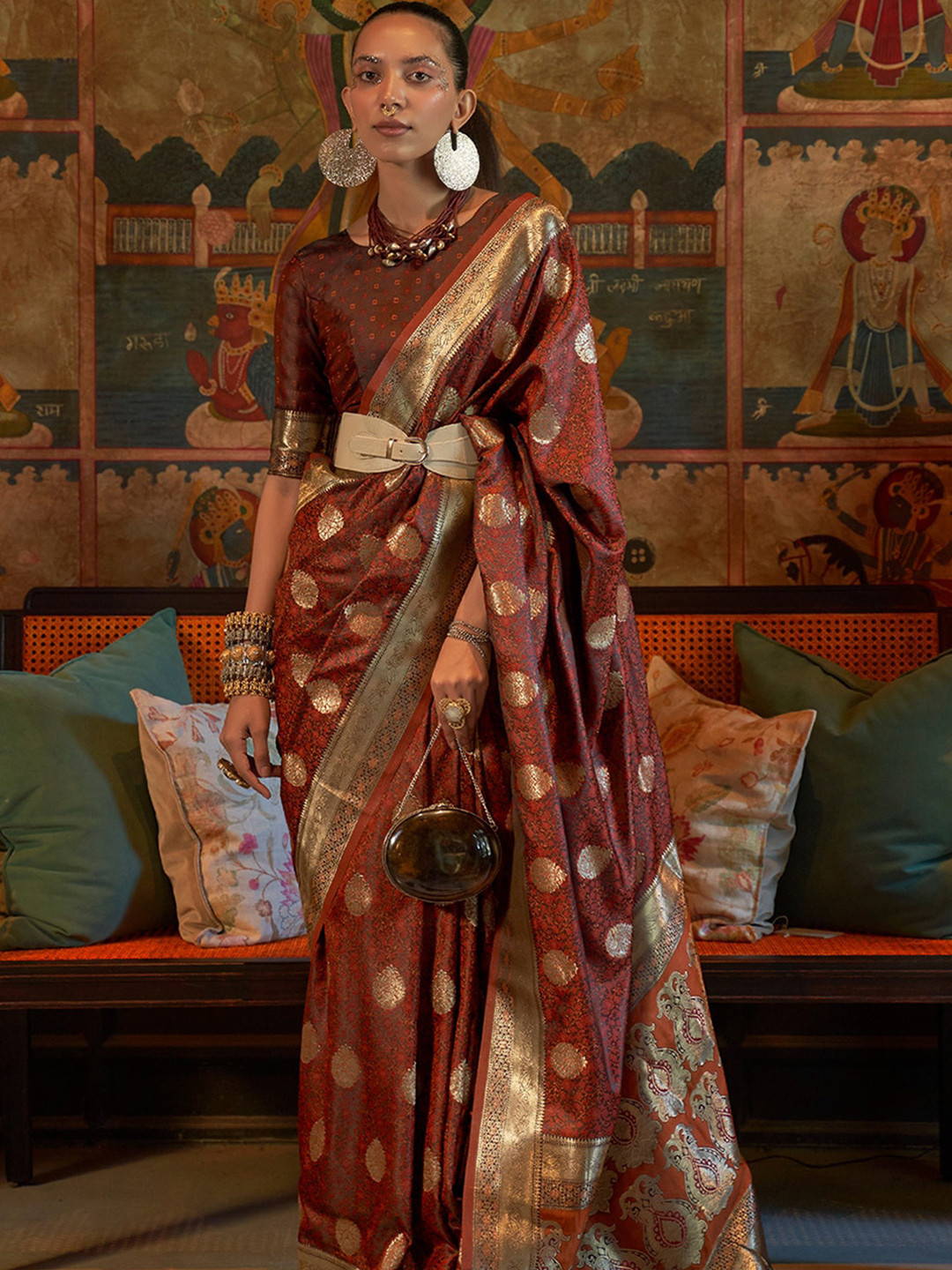 

DEVATITHI Woven Design Zari Banarasi Saree, Brown