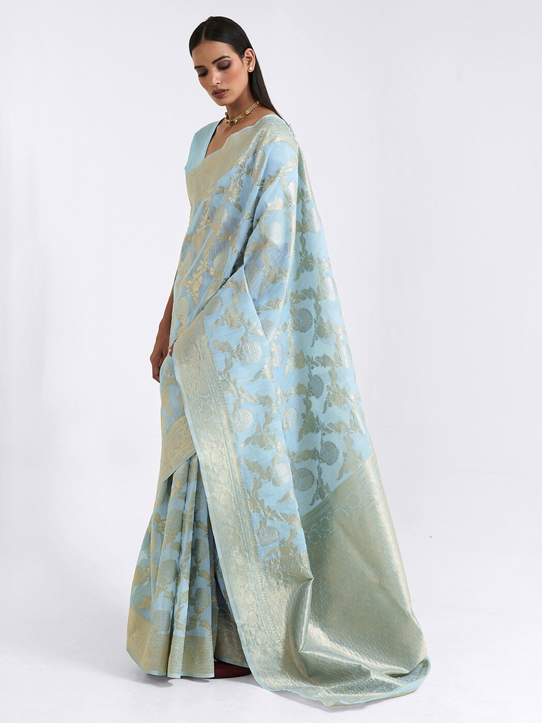 

DEVATITHI Ethnic Motifs Woven Design Zari Saree, Blue