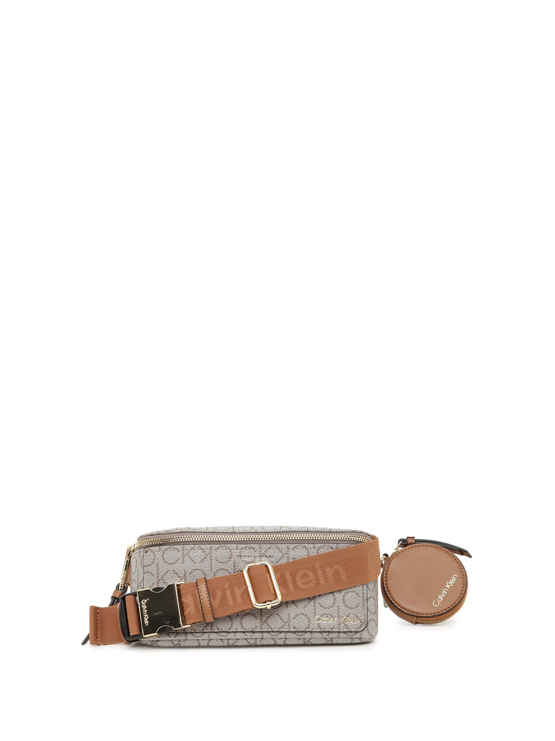 

Calvin Klein Typography Printed Structured Sling Bag, Brown