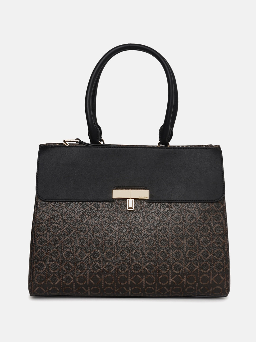 

Calvin Klein Brand Logo Printed Structured Handheld Bag, Brown