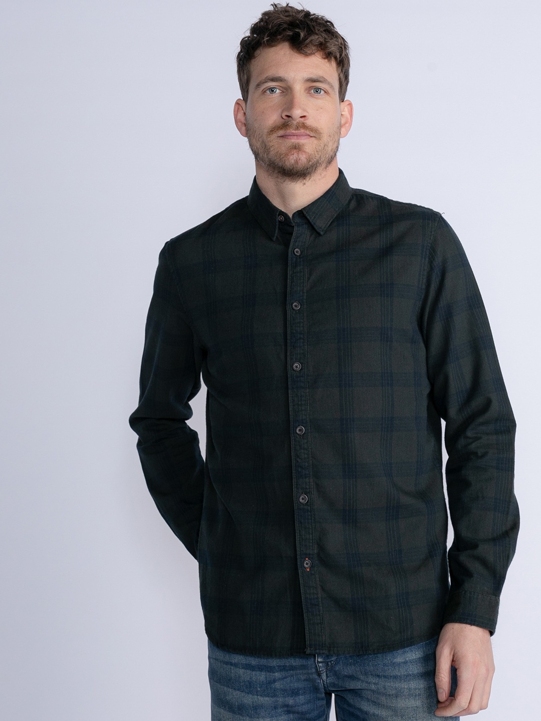 

Petrol Pure Cotton Checked Casual Shirt, Navy blue