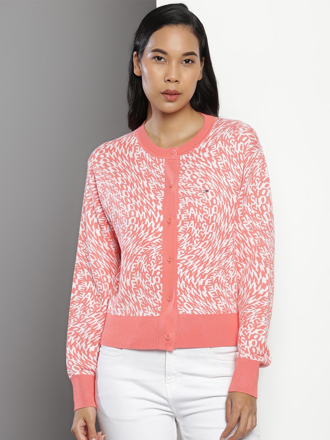 

Tommy Hilfiger Typography Printed Cardigan Sweater, Pink