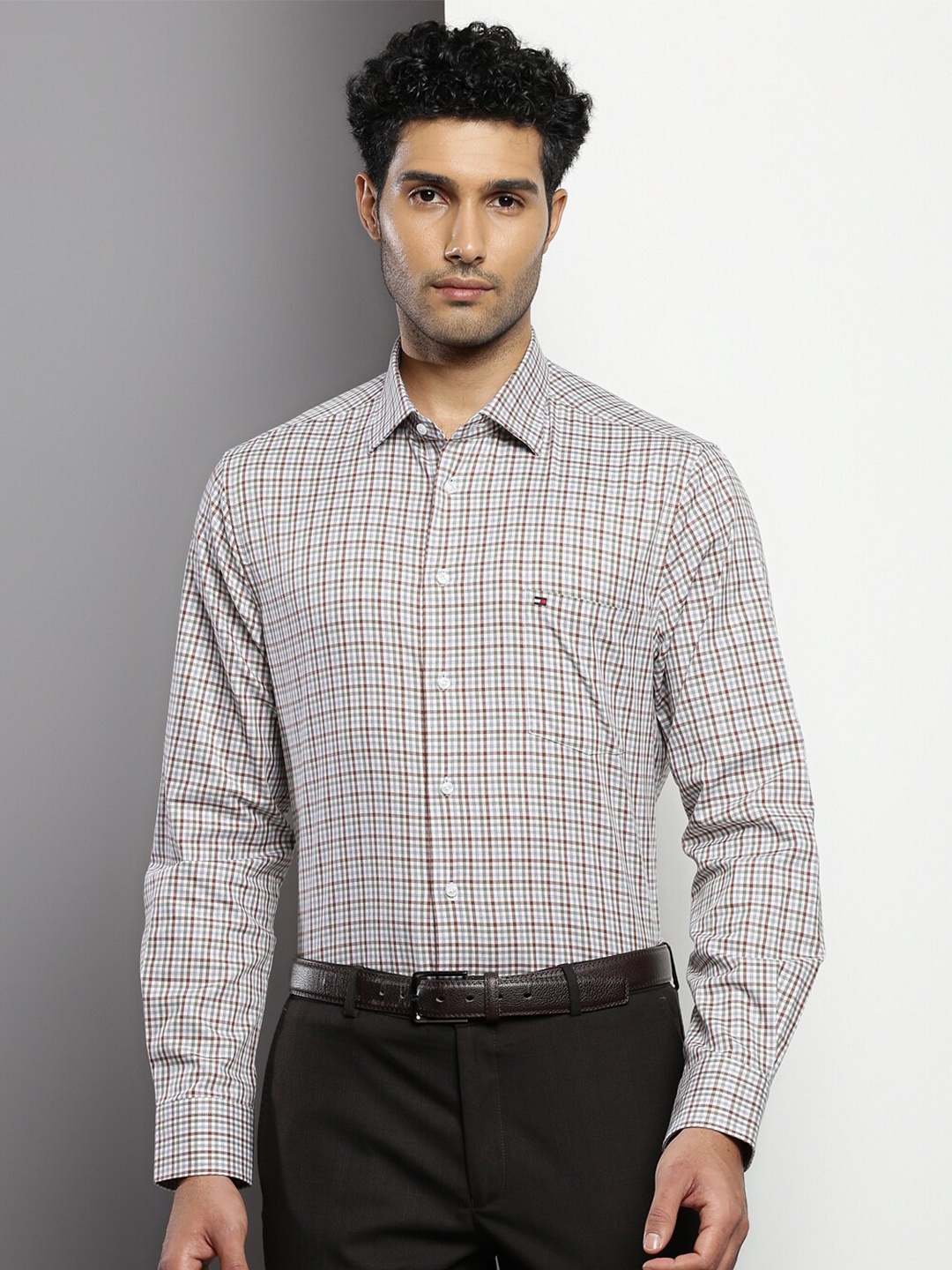 

Tommy Hilfiger Grid Tattersall Checked Pure Cotton Formal Shirt, White