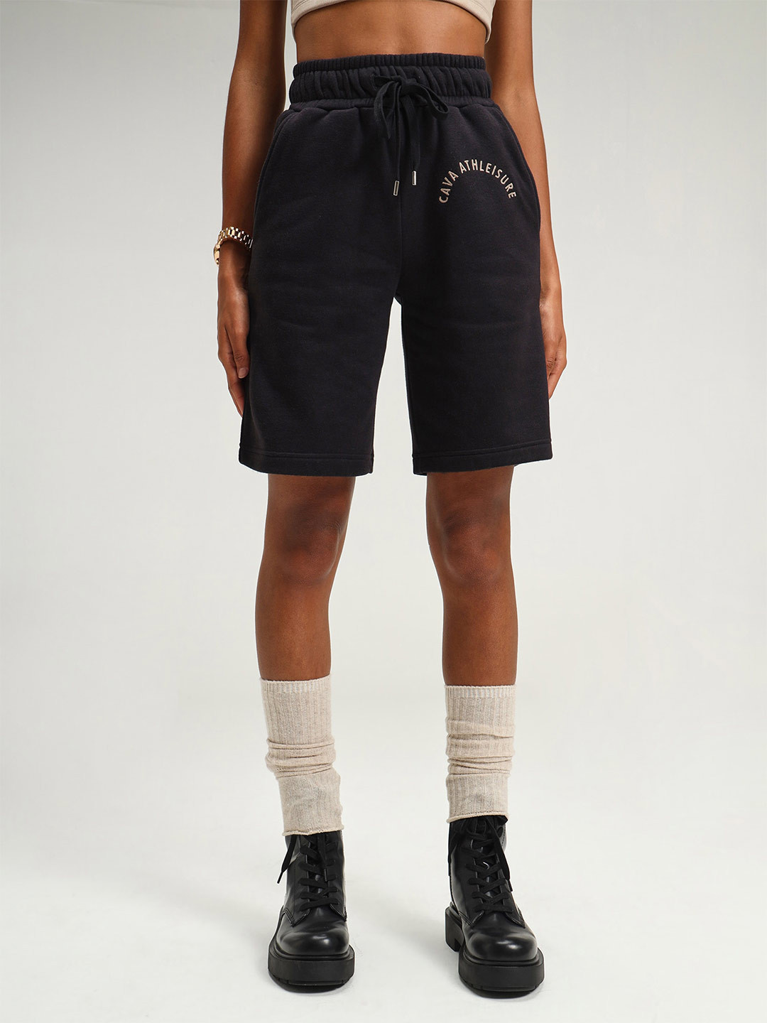 

CAVA Women Solid Cotton Shorts, Black