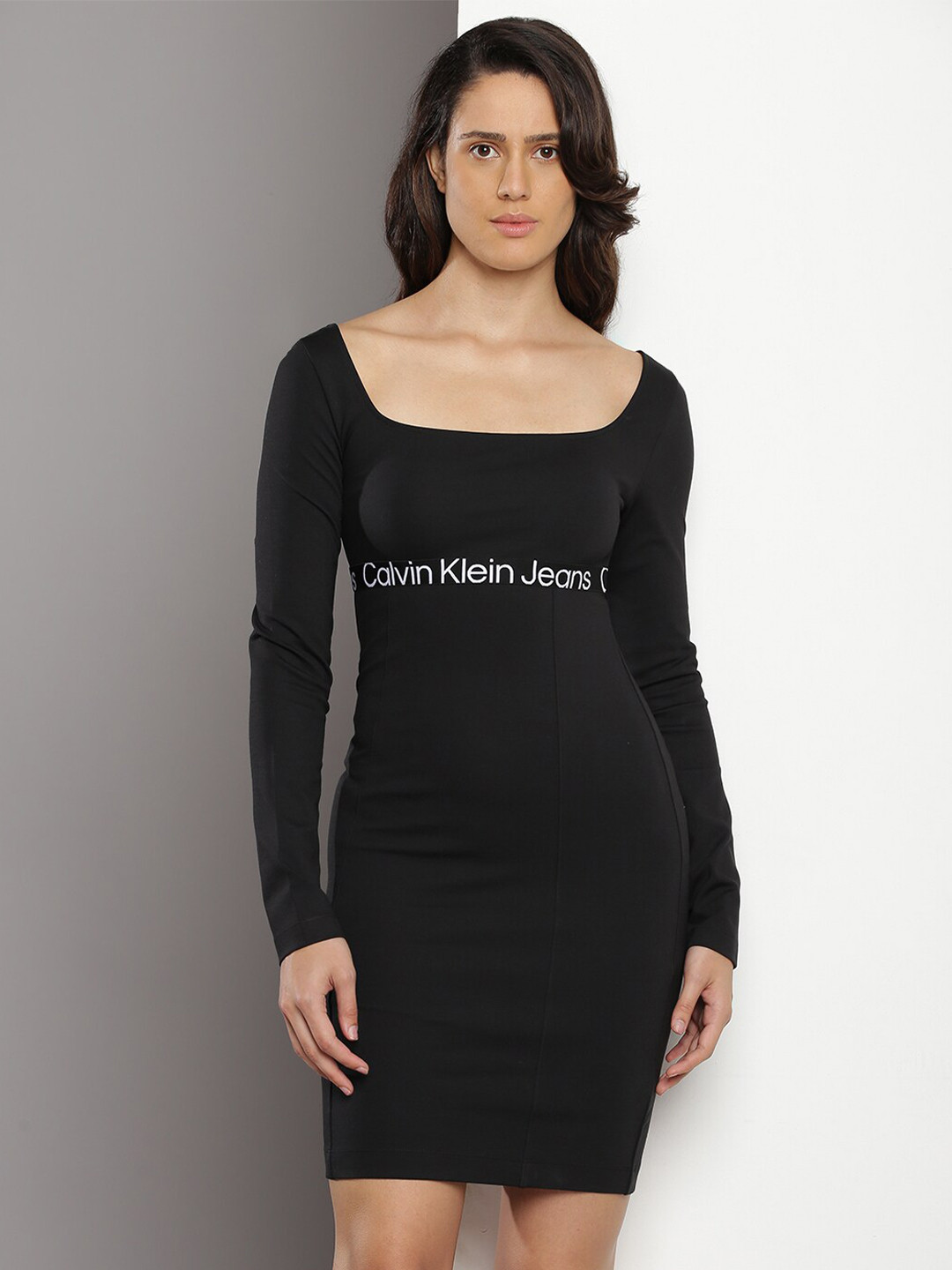 

Calvin Klein Scoop Neck Sheath Midi Dress, Black