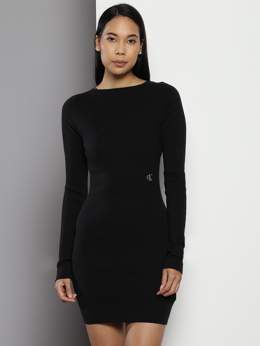 

Calvin Klein Boat Neck Pure Cotton Bodycon Dress, Black