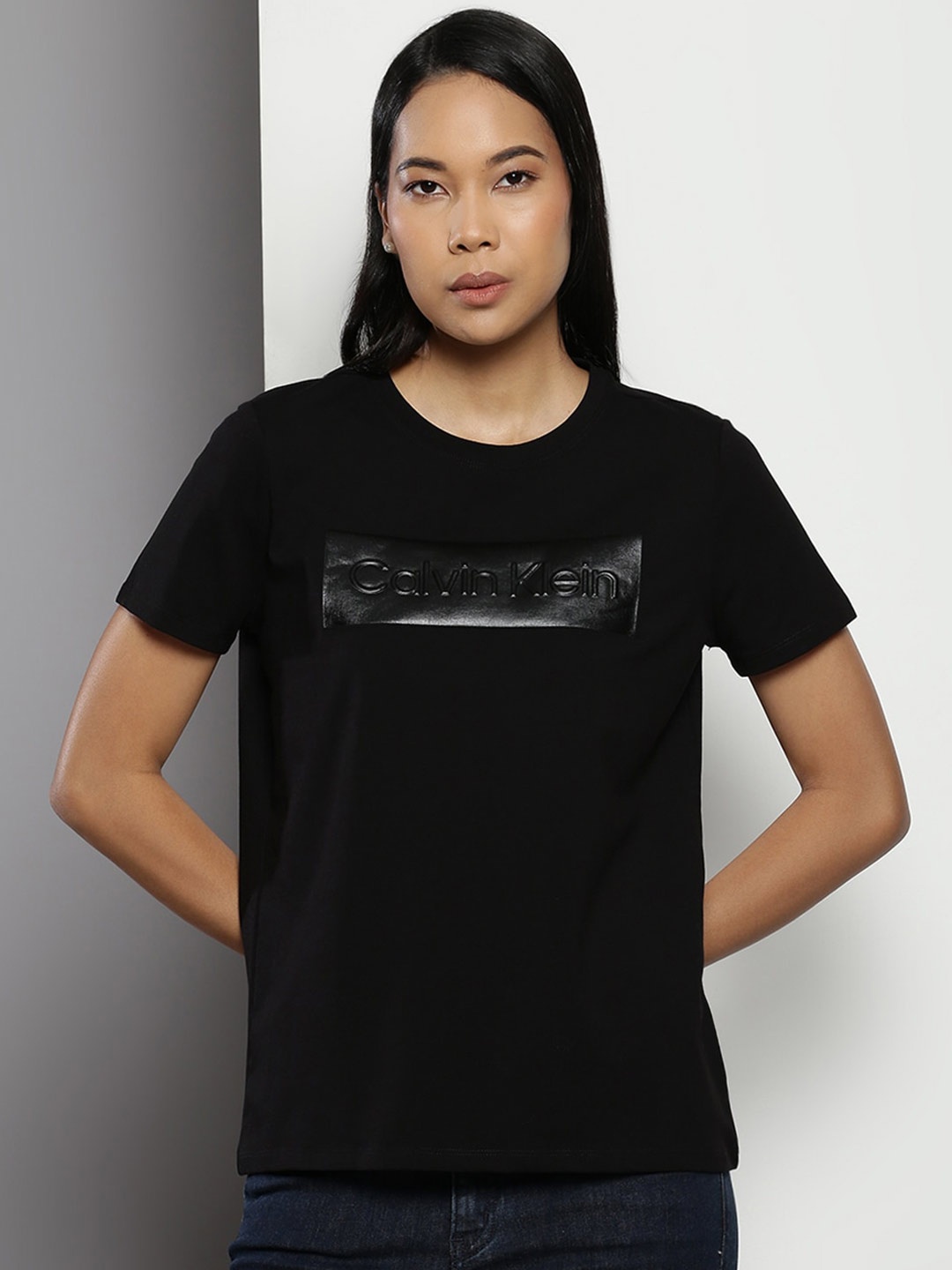

Calvin Klein Brand Logo Printed Short Sleeves T-shirt, Black
