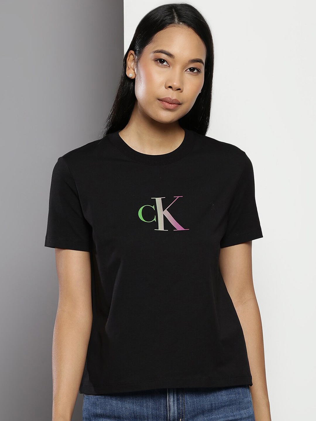 

Calvin Klein Typography Printed Cotton T-Shirt, Black