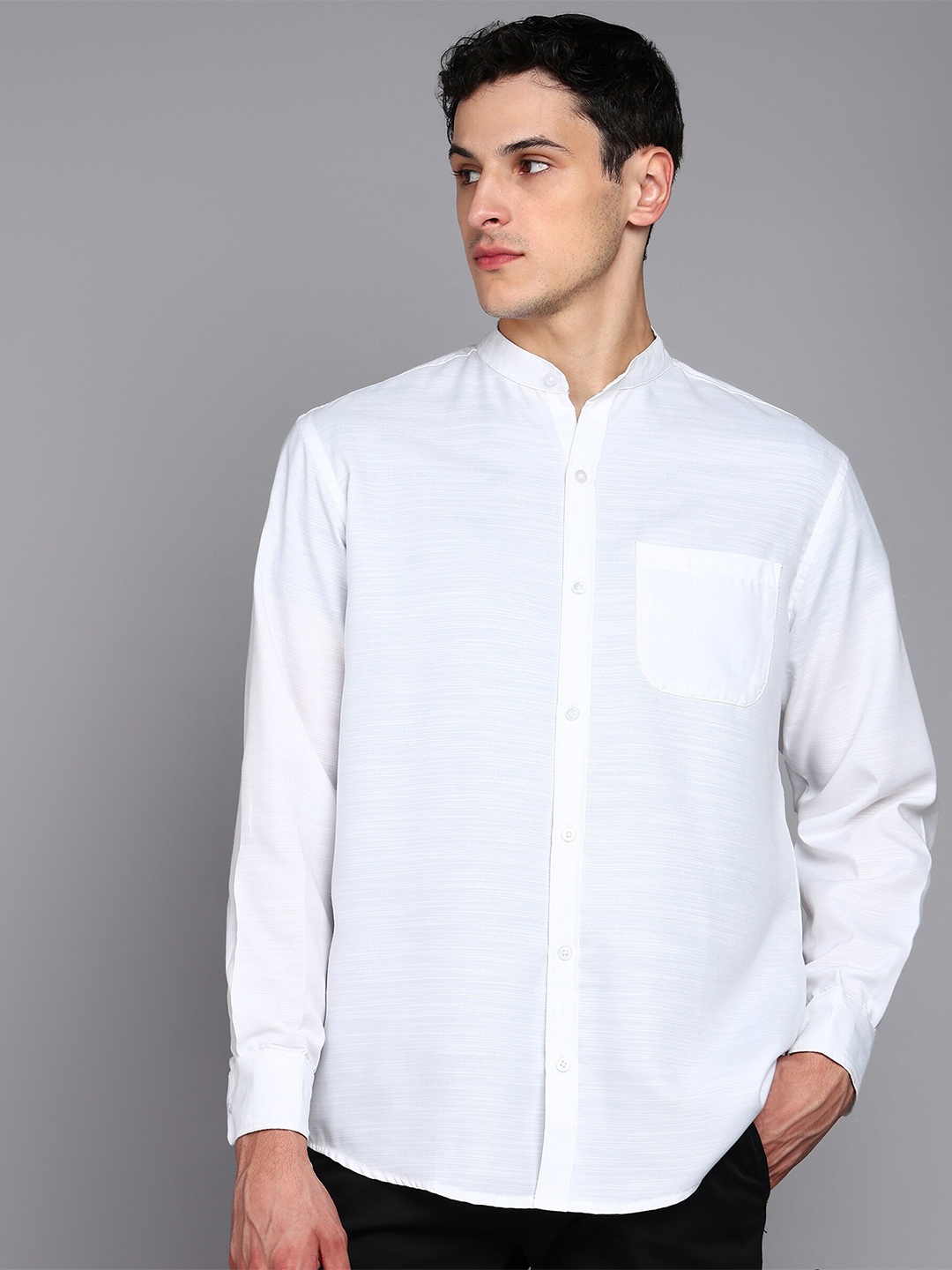 

Metronaut Band Collar Denim Pure Cotton Casual Shirt, White