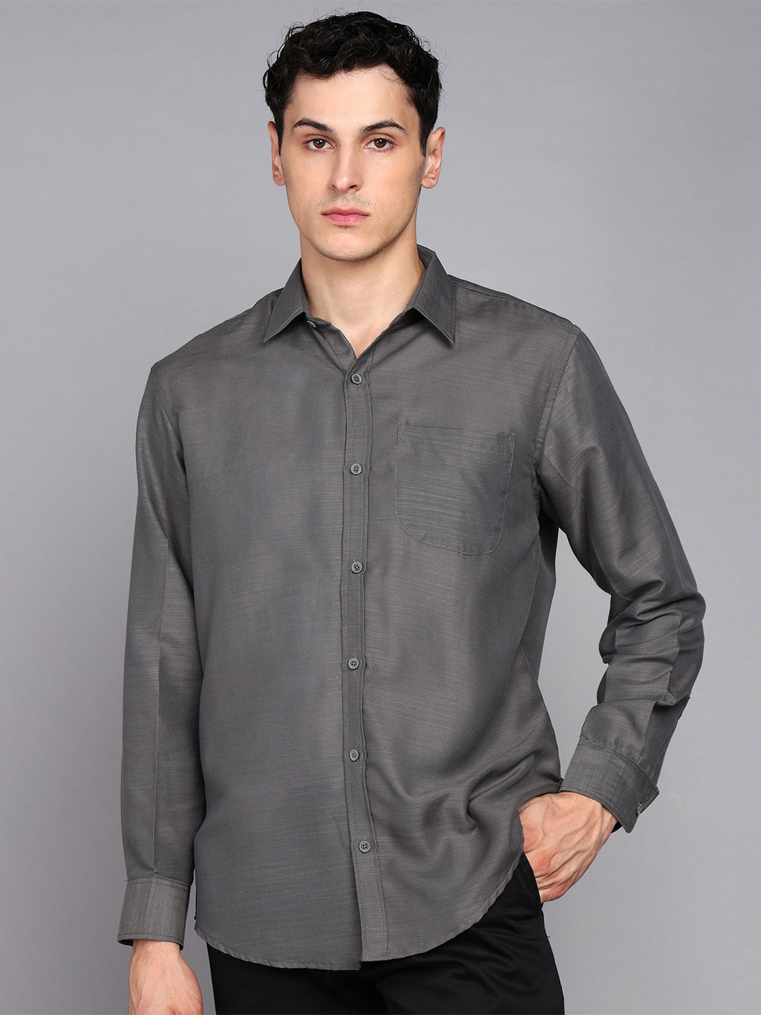 

Metronaut Spread Collar Casual Denim Pure Cotton Shirt, Grey