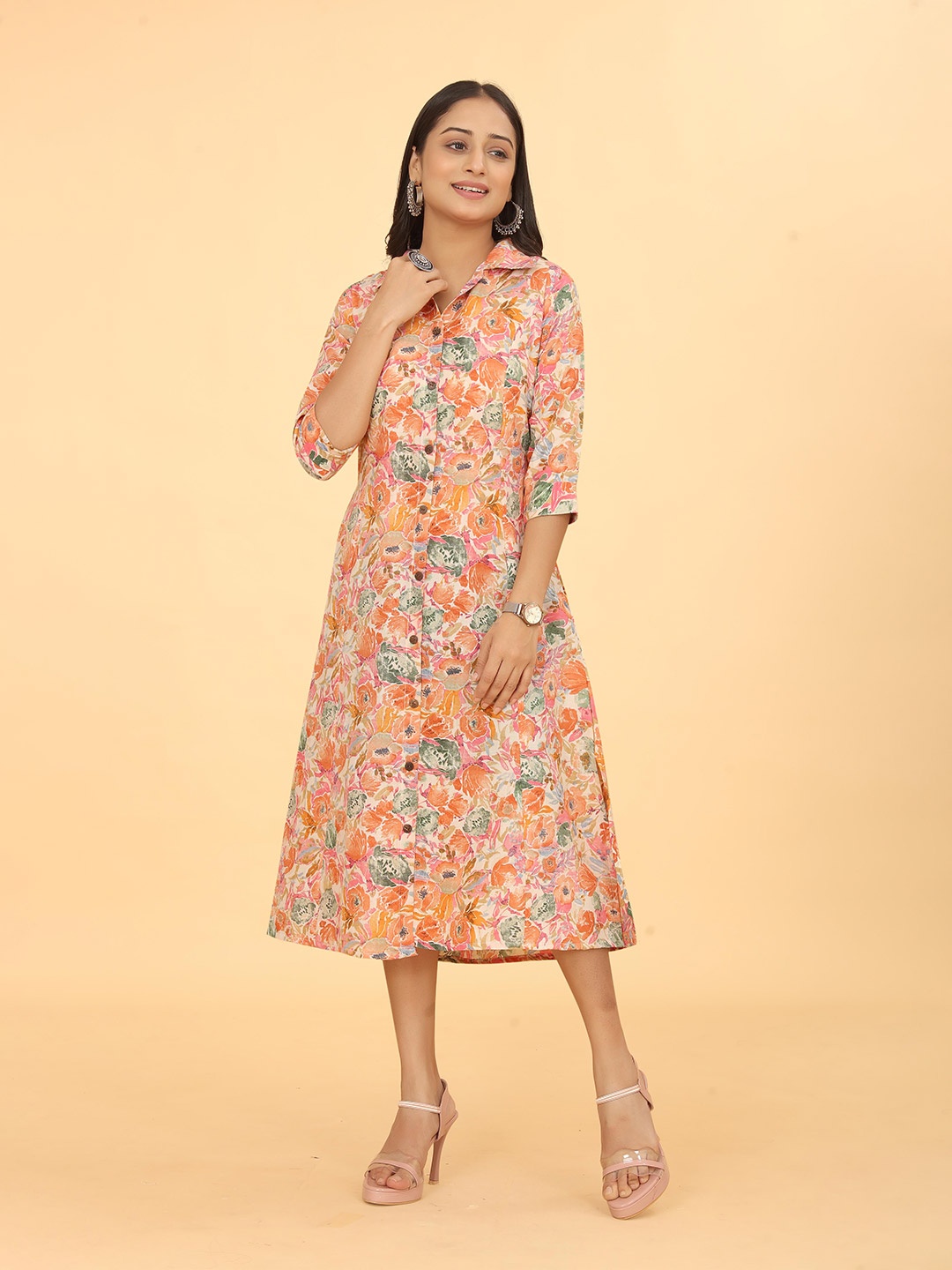 

Kesudi Floral Print Shirt Midi Dress, Multi