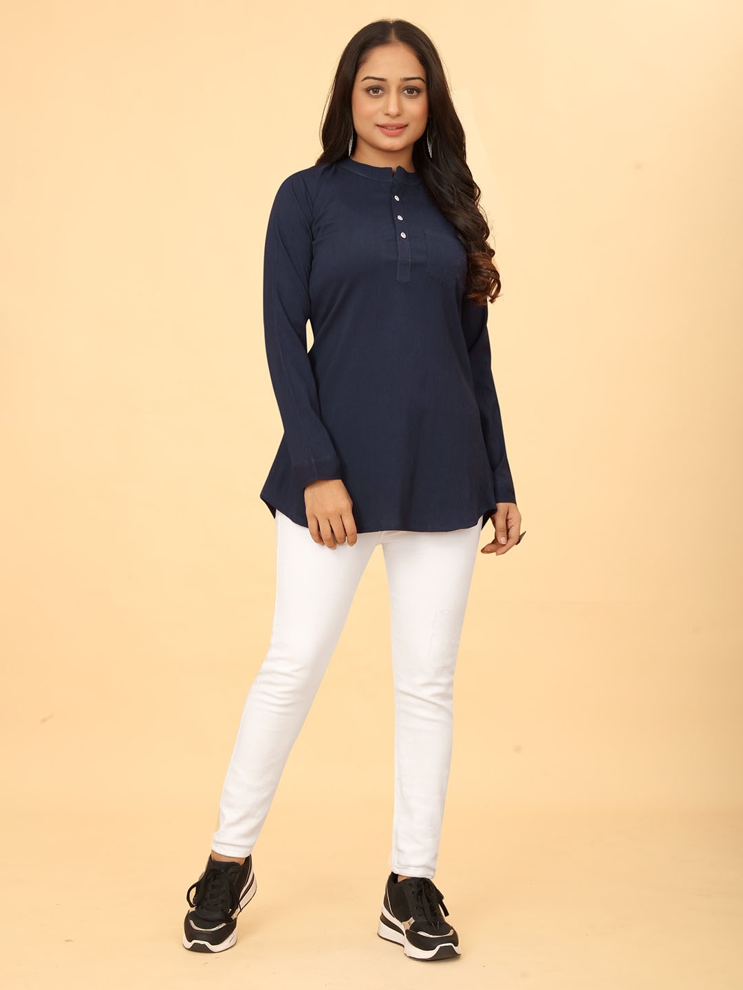 

Kesudi Mandarin Collar Tunic, Navy blue