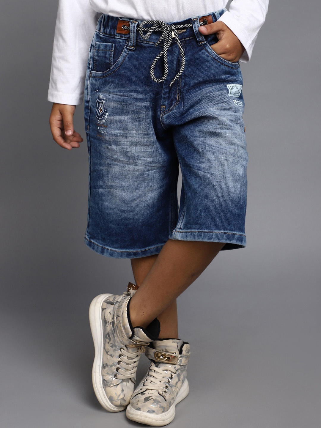 

V-Mart Boys Washed Cotton Denim Shorts, Blue