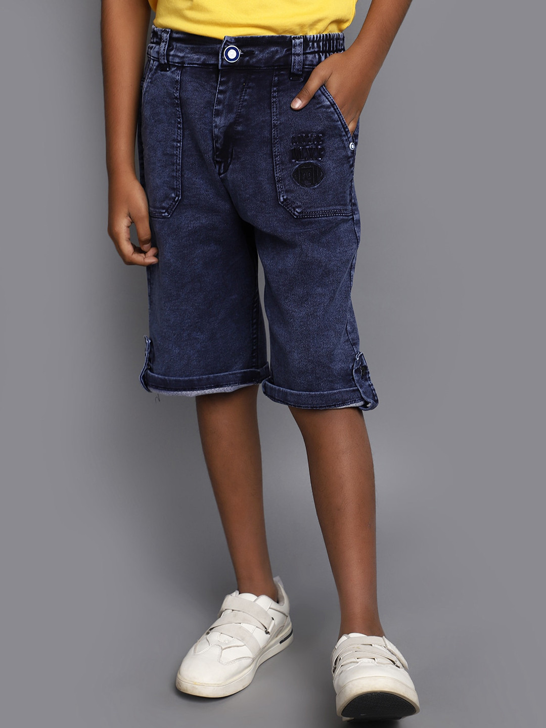 

V-Mart Boys Typography Printed Cotton Denim Shorts, Blue