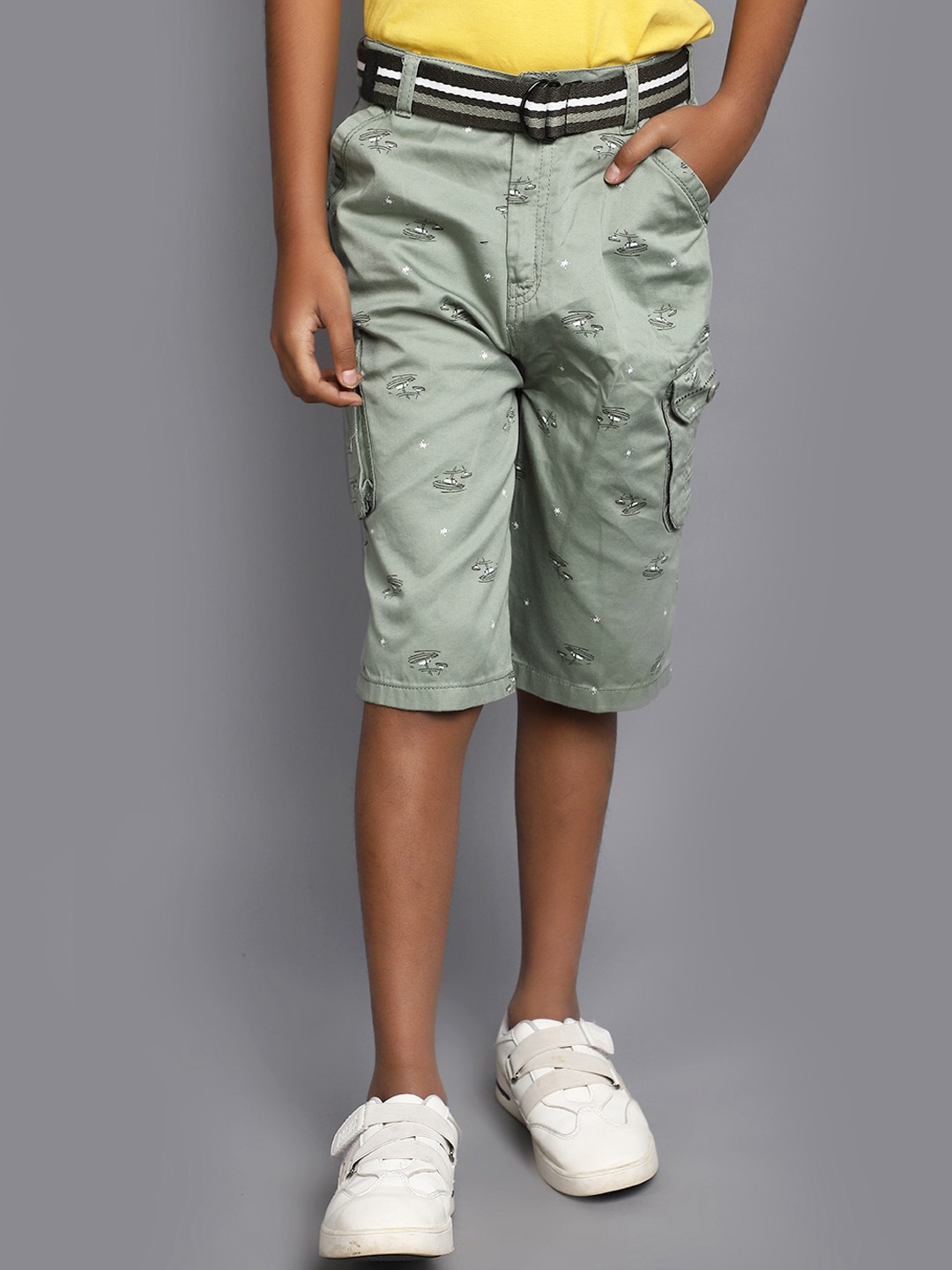 

V-Mart Boys Conversational Printed Cotton Cargo Shorts, Green