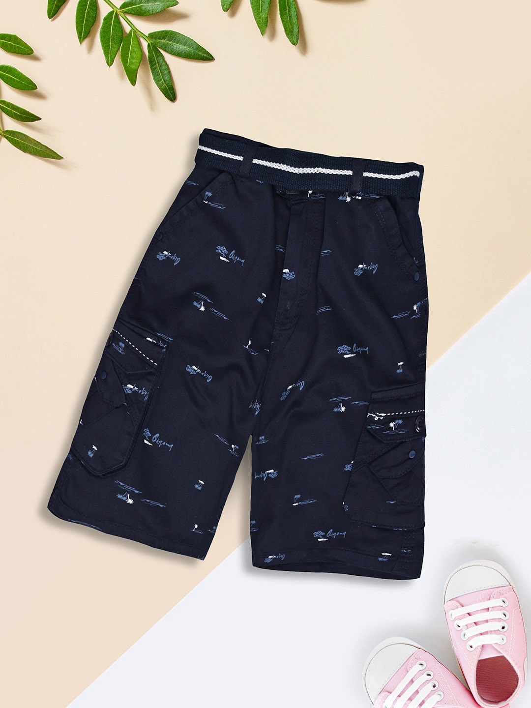 

V-Mart Boys Typography Printed Cotton Shorts, Blue