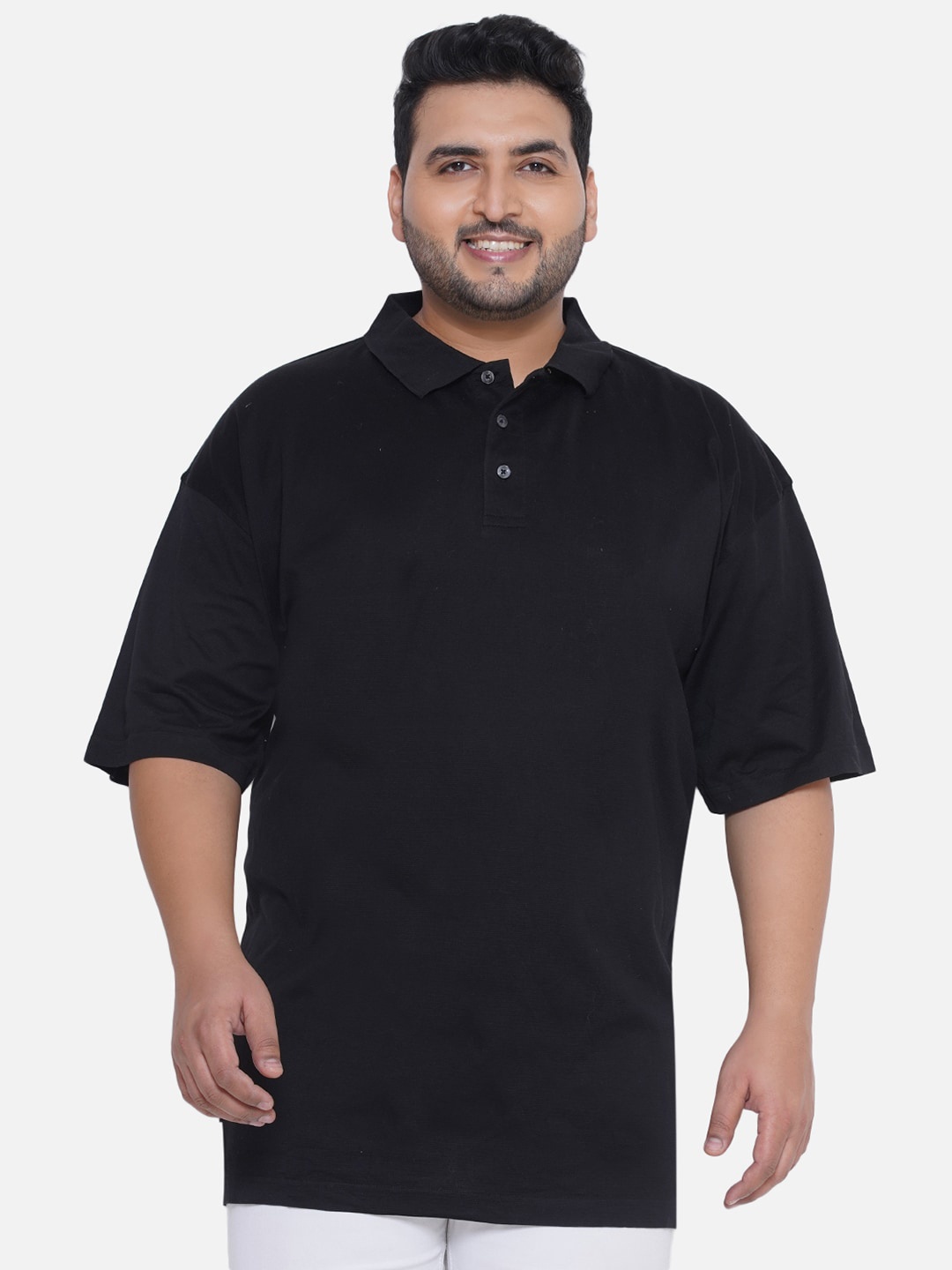 

Santonio Plus Size Polo Collar Cotton Regular Fit T-shirt, Black