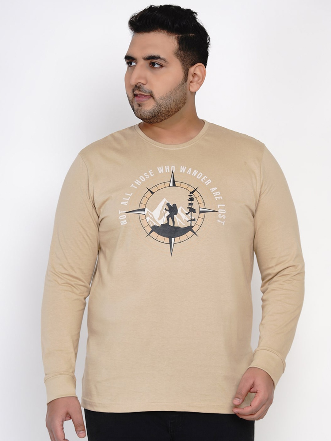 

Santonio Plus Size Typography Printed Regular Fit Cotton T-shirt, Beige