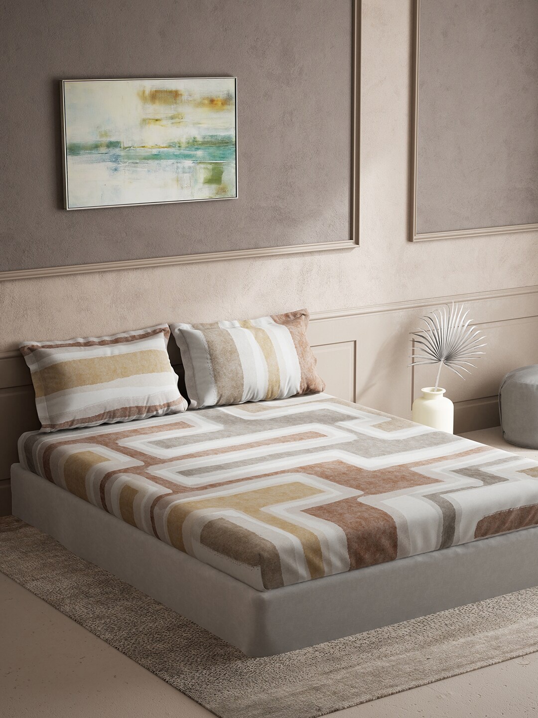 

DDecor Live Beautiful Brown & White Printed 145 TC King Bedsheet With 2 Pillow Covers
