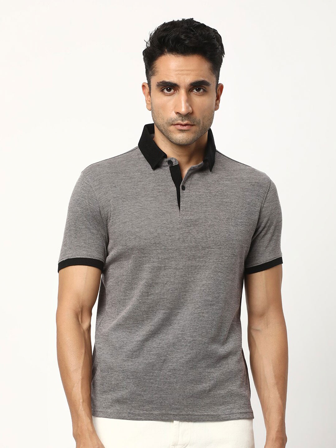 

R&B Polo Collar Cotton T-shirt, Charcoal