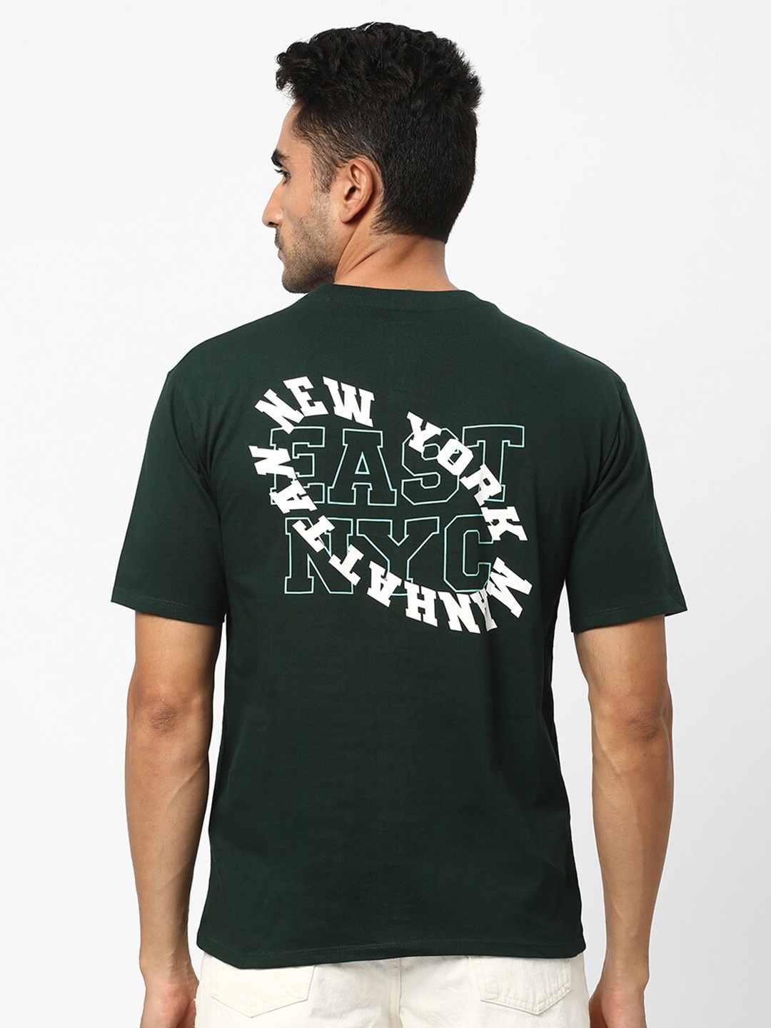 

R&B Typography Printed Cotton T-shirt, Green