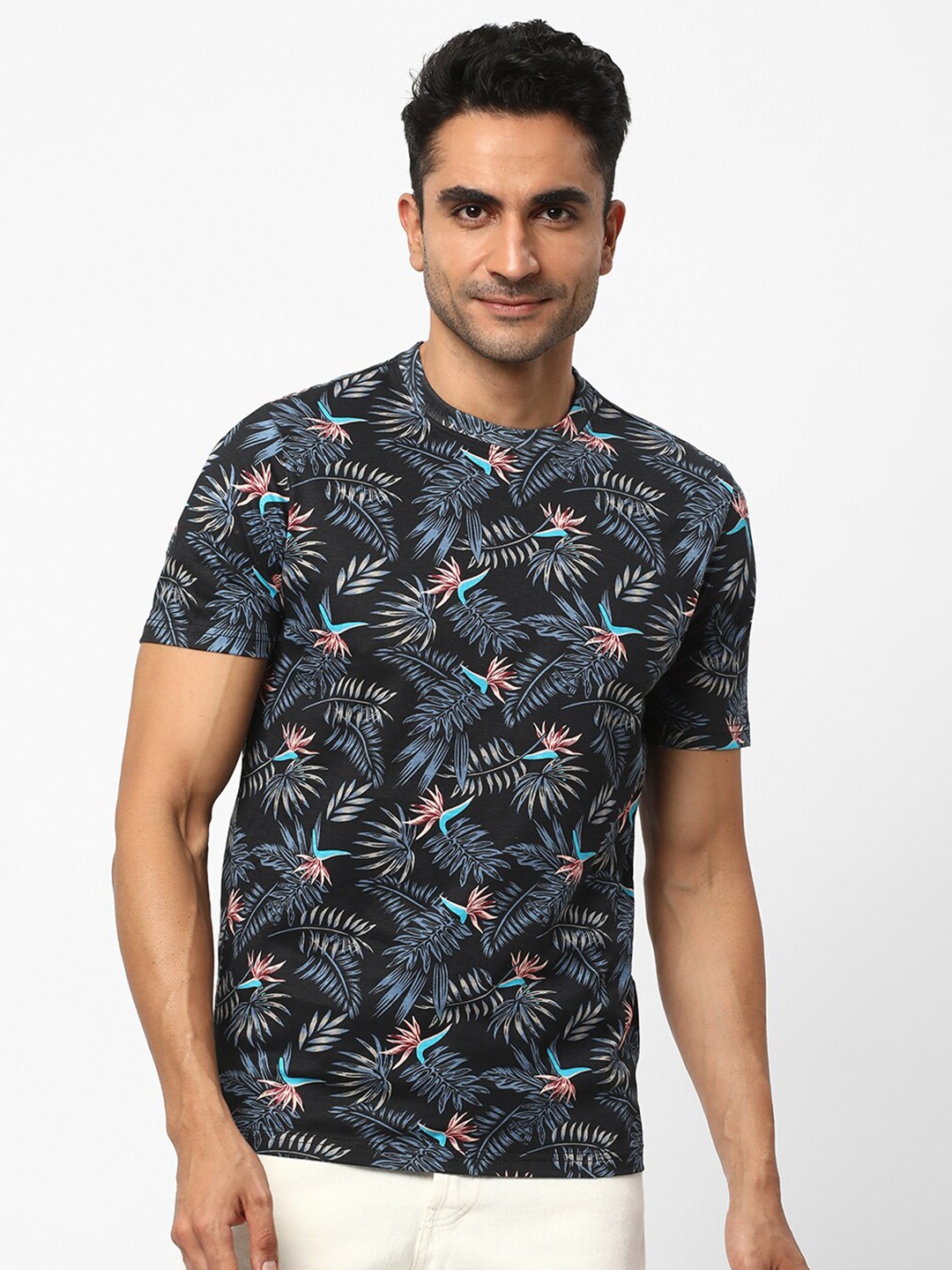 

R&B Tropical Printed Cotton T-shirt, Blue
