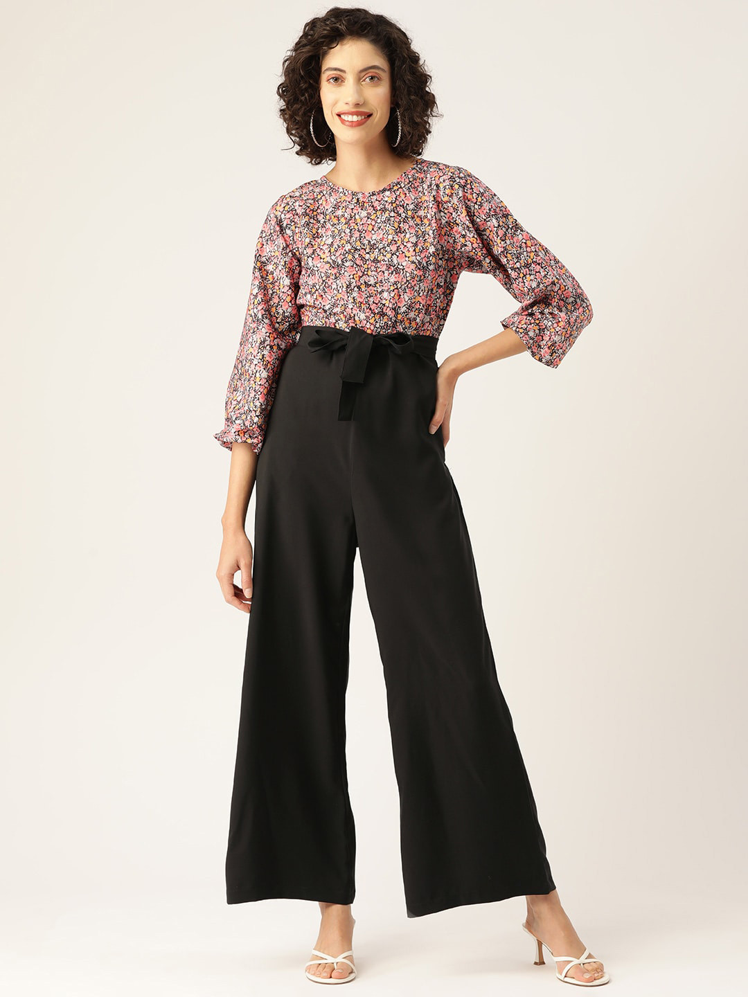 

Sleek Italia Printed Waist Tie-Ups Basic Jumpsuit, Black