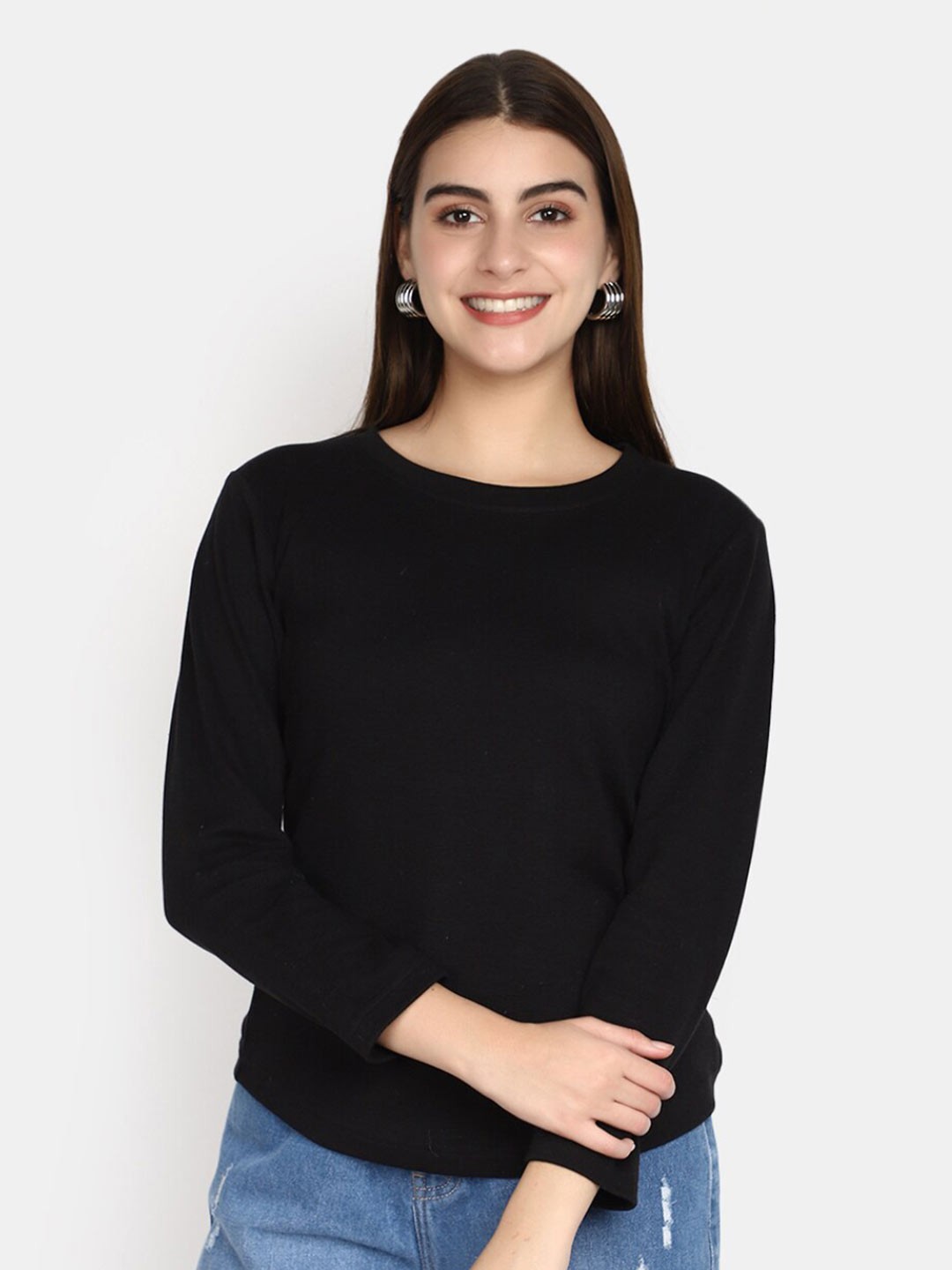 

V-Mart Long Sleeves Casual Cotton T-shirt, Black
