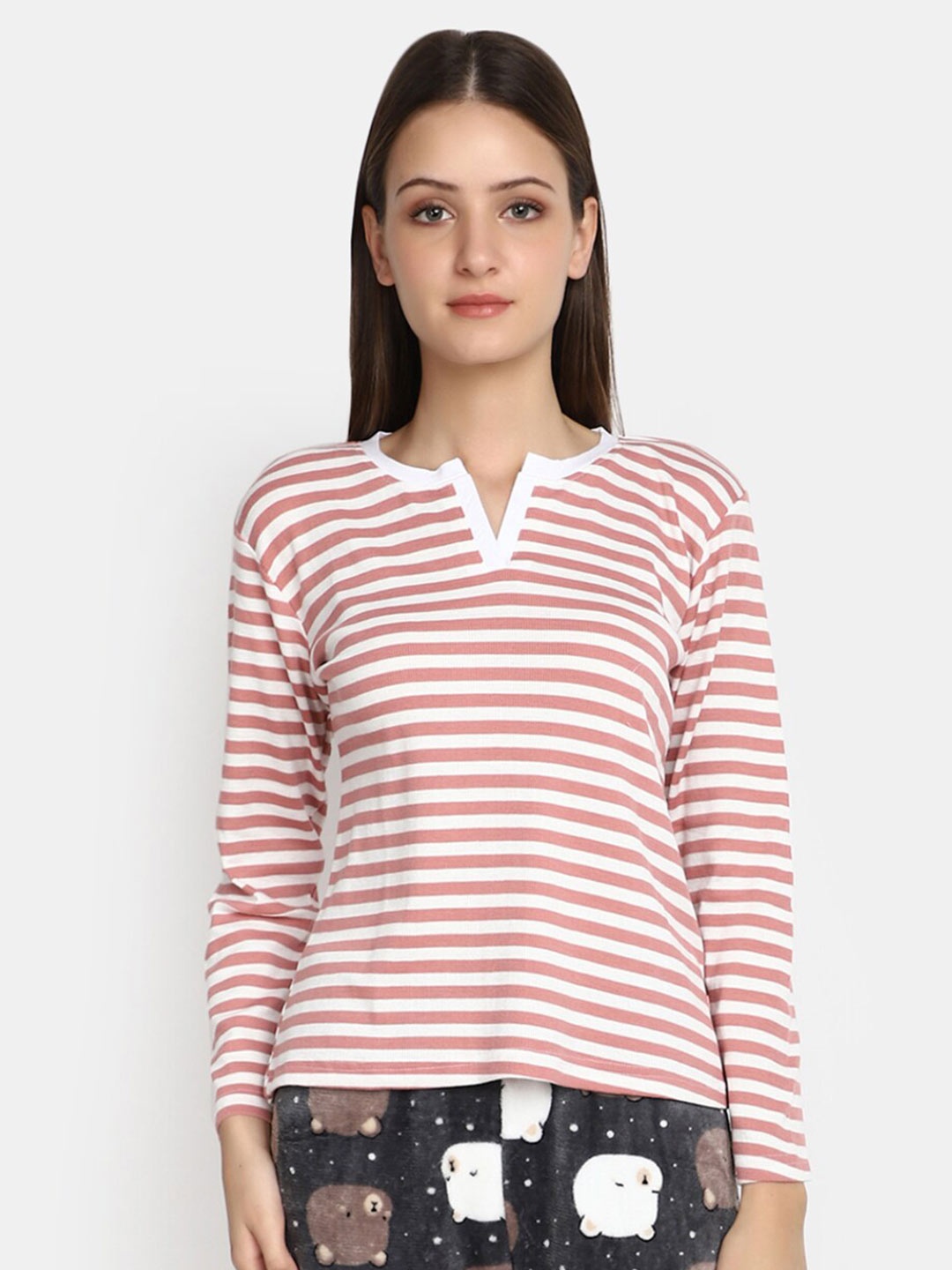 

V-Mart Striped Long Sleeves Casual T-shirt, Brown