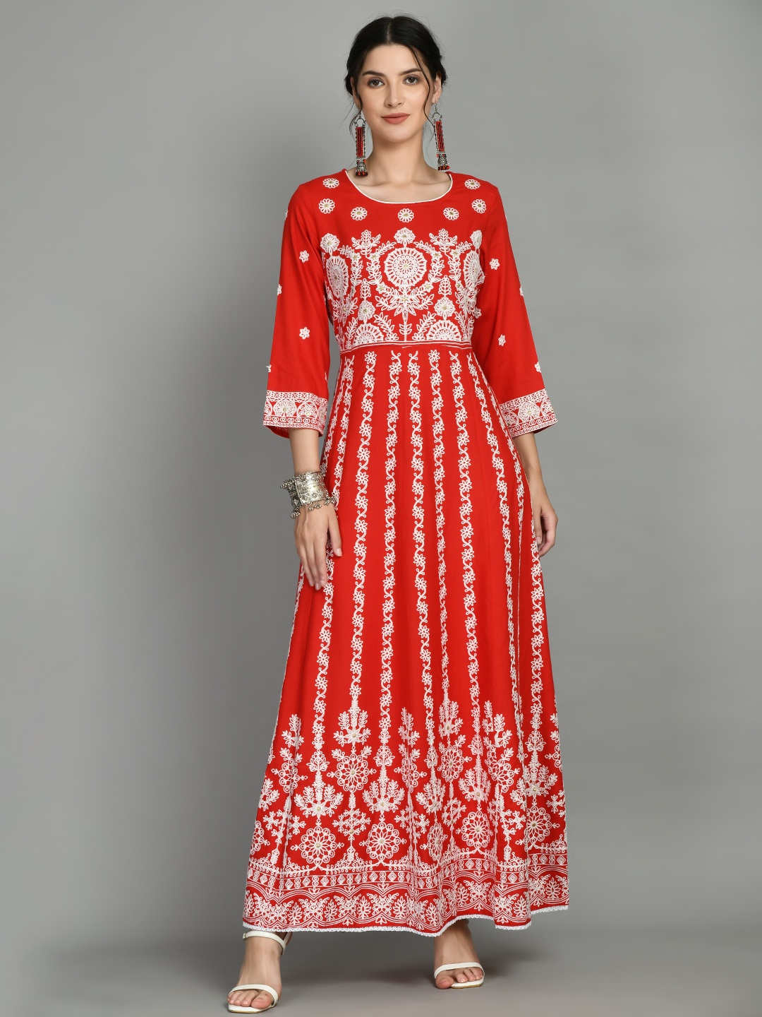 

DOISA Embroidered Panalled Anarakali Maxi Dress, Red