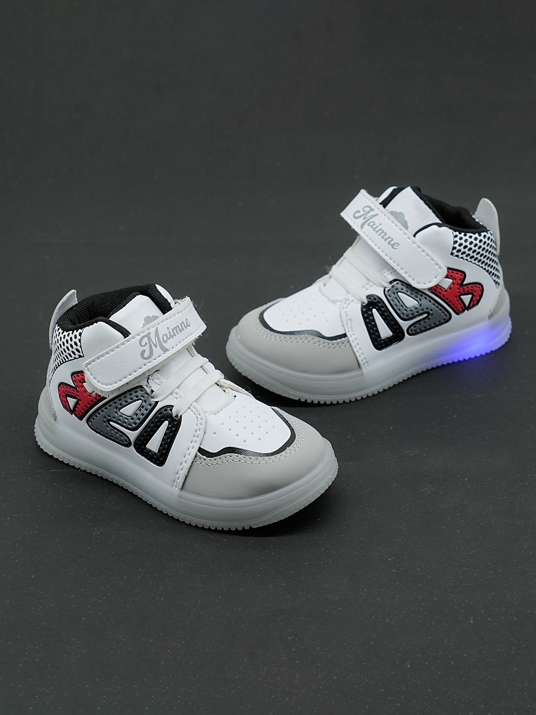 

FEETWELL SHOES Kids Perforated LED Mid-Top Velcro Sneakers, White