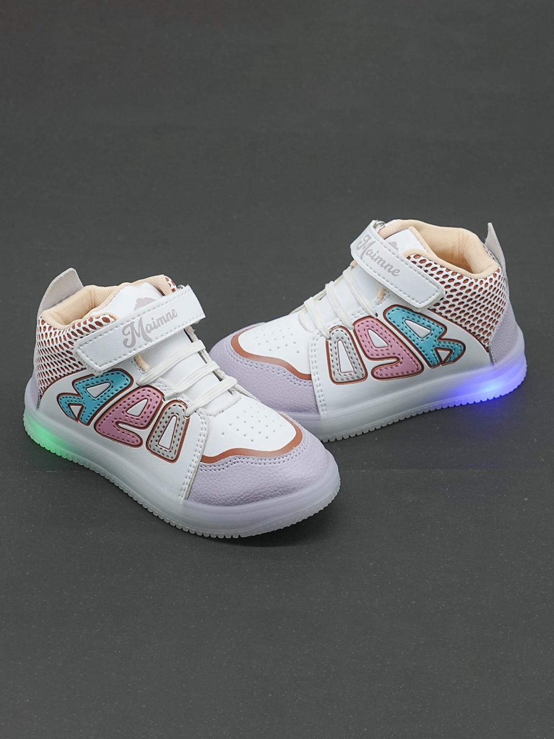 

FEETWELL SHOES Kids Perforated LED Mid-Top Velcro Sneakers, White