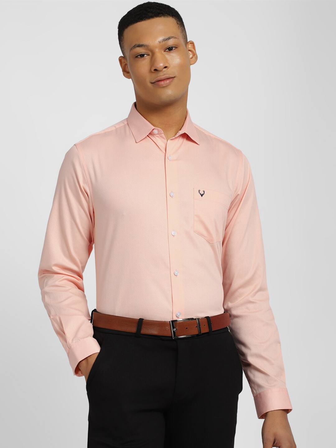 

Allen Solly Slim Fit Textured Pure Cotton Formal Shirt, Peach