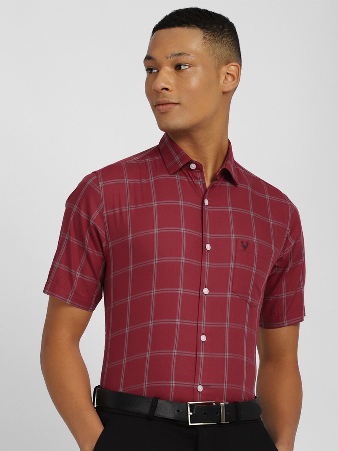 

Allen Solly Windowpane Checked Pure Cotton Formal Shirt, Maroon
