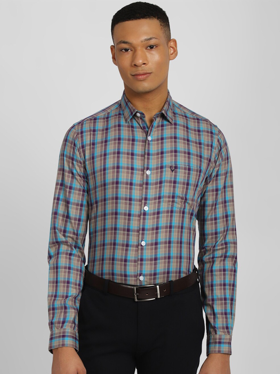 

Allen Solly Checked Slim Fit Pure Cotton Formal Shirt, Blue