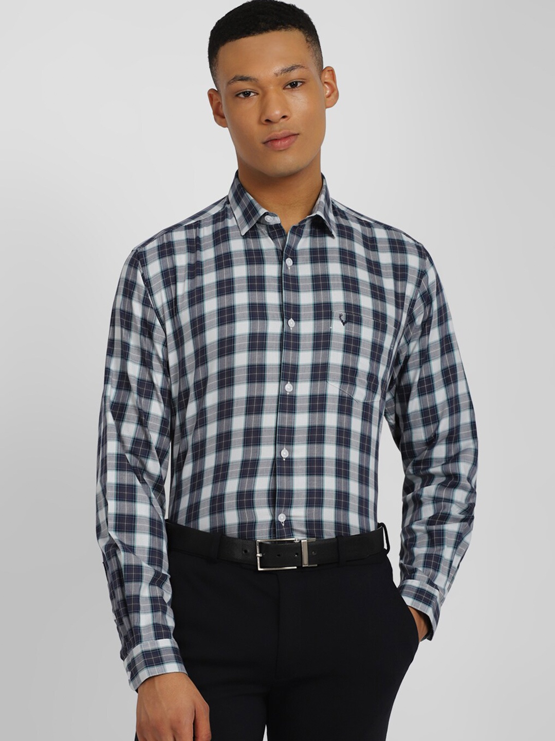 

Allen Solly Slim Fit Tartan Checks Pure Cotton Formal Shirt, Blue