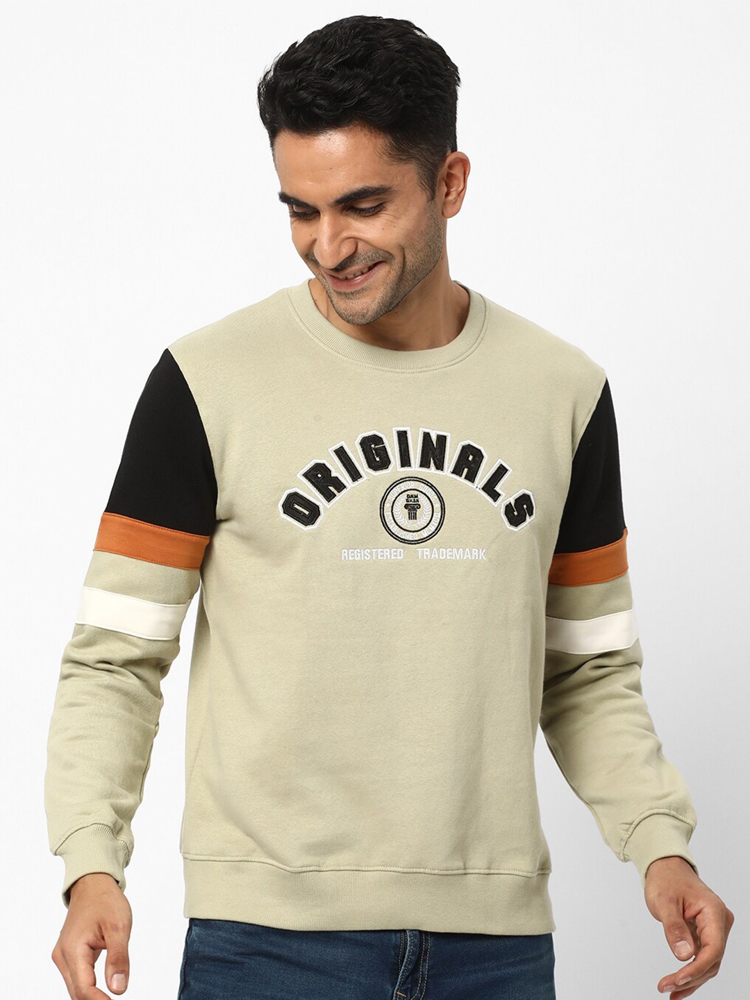 

R&B Typography Printed Cotton Pullover Sweatshirt, Green