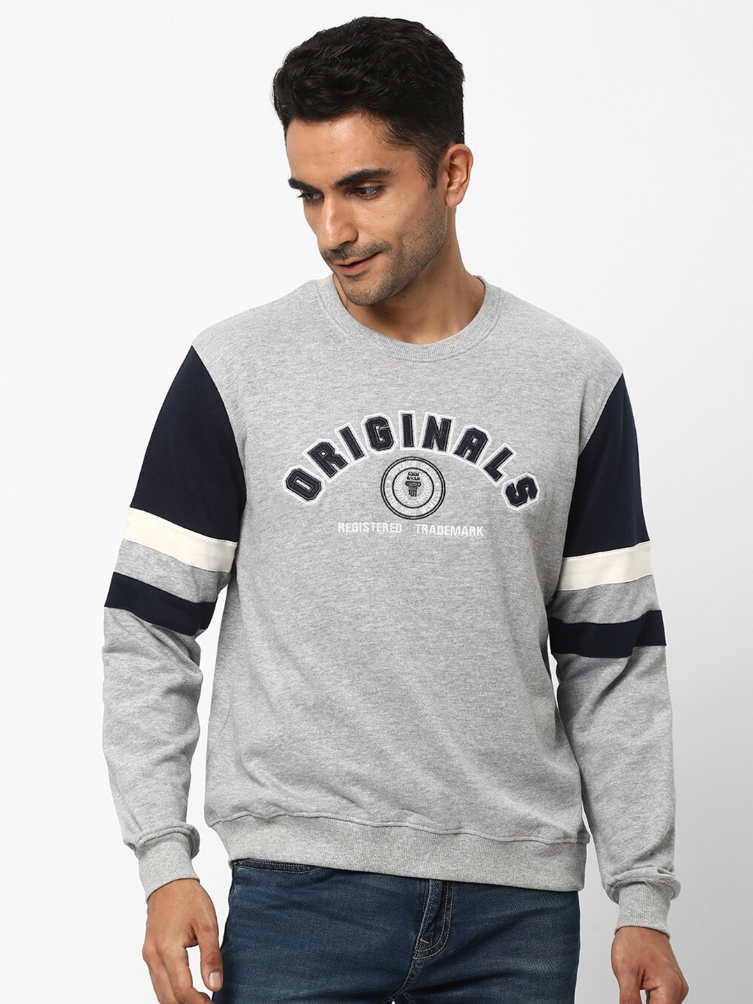 

R&B Men Typography Printed Cotton Pullover, Grey