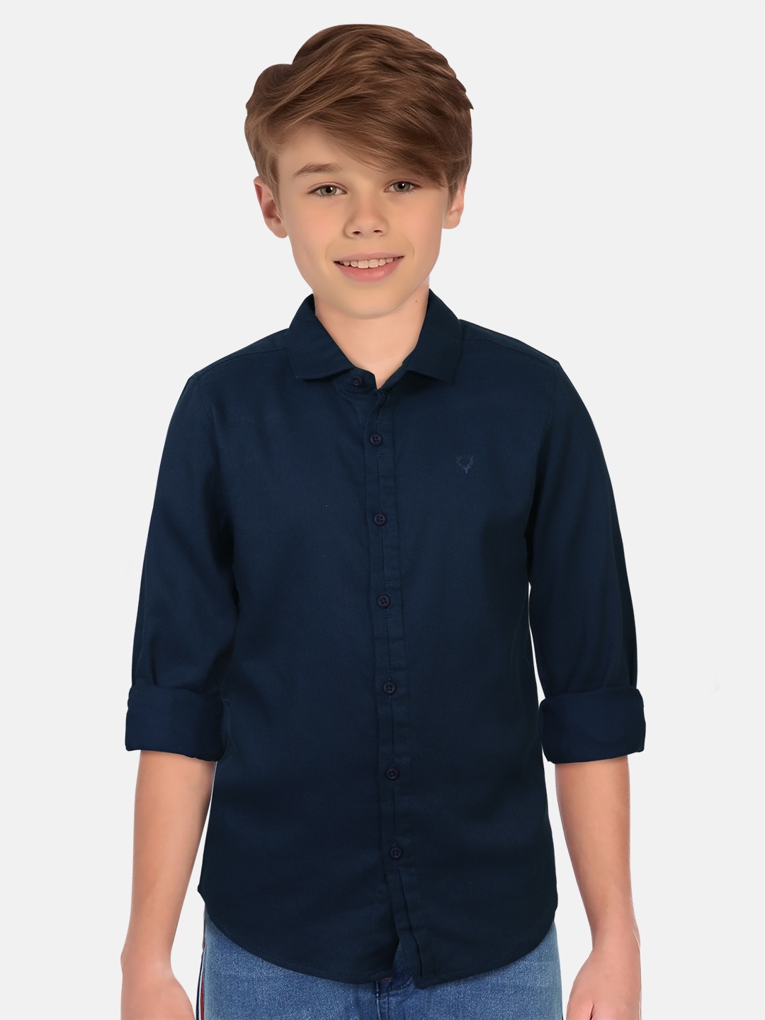 

Allen Solly Junior Boys Slim Fit Roll Up Sleeves Casual Shirt, Navy blue