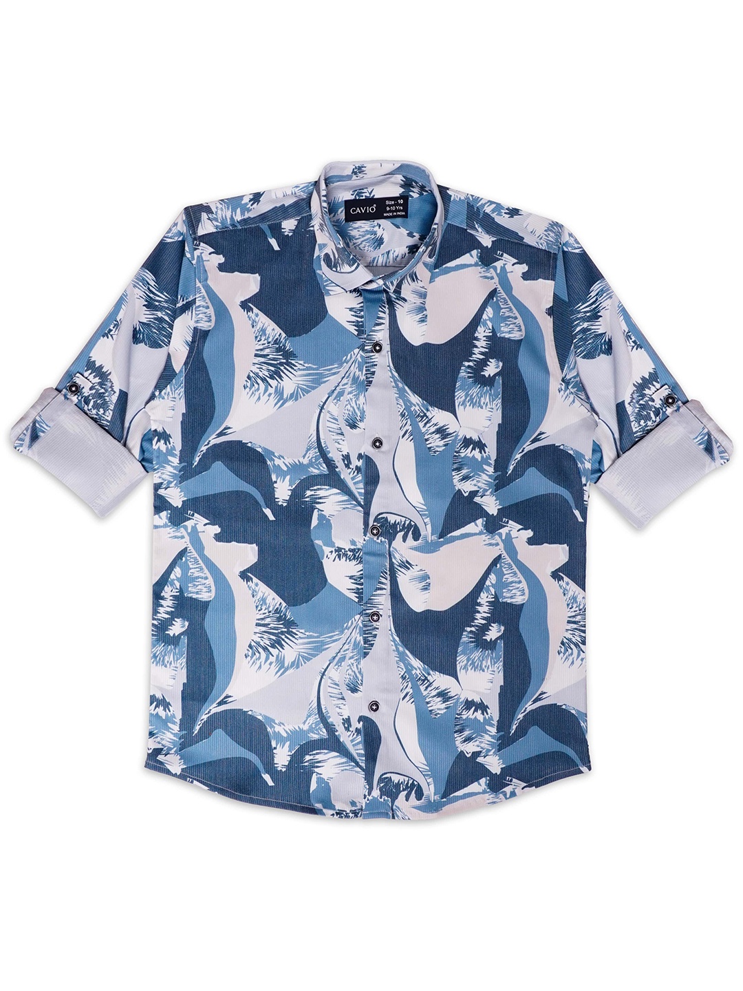 

CAVIO Boys Comfort Abstract Printed Roll-Up Sleeves Pure Cotton Casual Shirt, Blue
