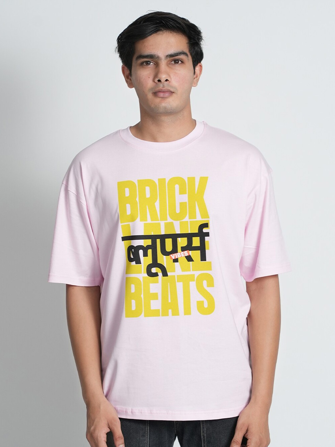 

Bloopers Store Typography Printed Round Neck Pure Cotton Oversized T-shirt, Pink