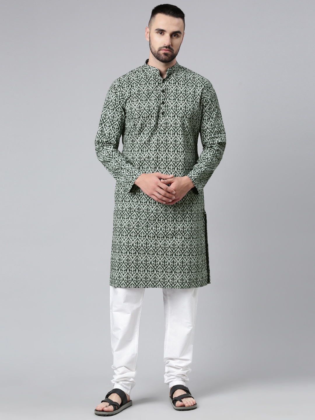 

Majestic Man Men Ethnic Motifs Printed Cotton Kurta, Green