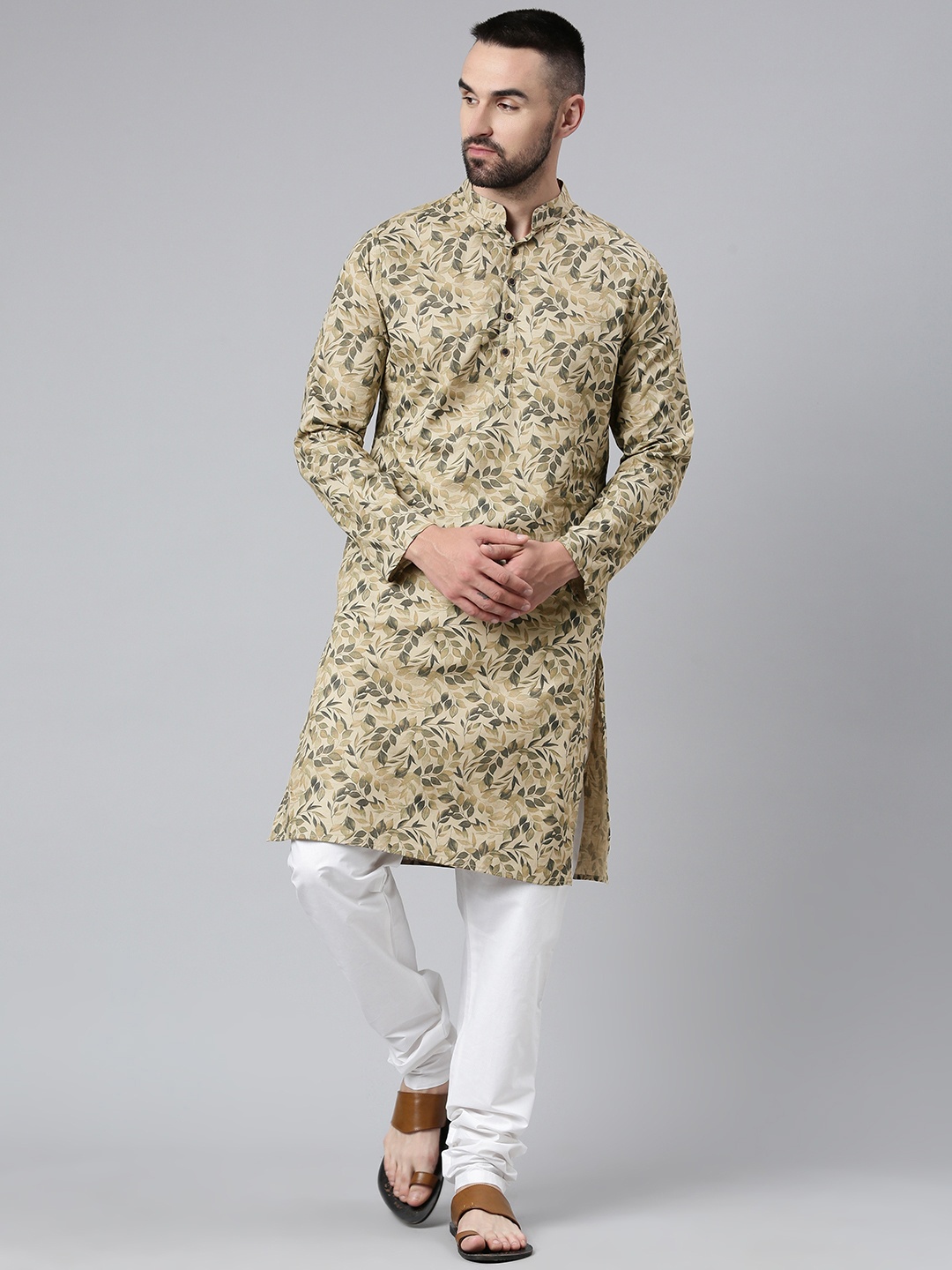 

Majestic Man Men Ethnic Motifs Printed Cotton Kurta, Beige